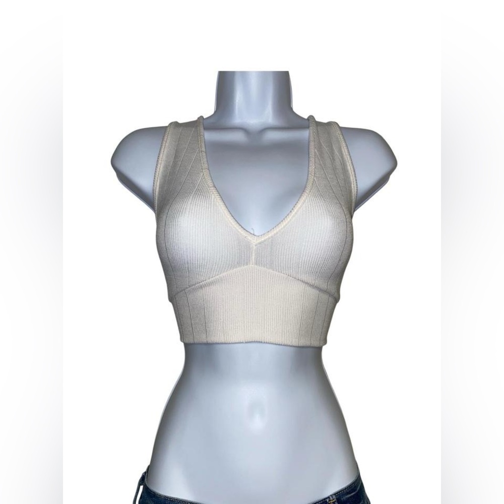 cream white ribbed v neck crop top